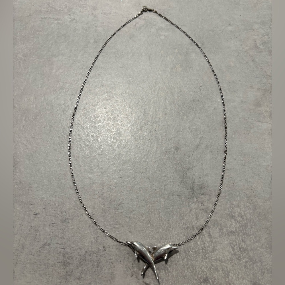 Vintage 18" Solid Sterling Silver Double Dolphin … - image 2